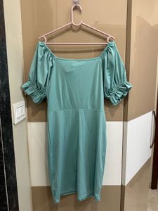 Teal Square Neck Button Down Dress