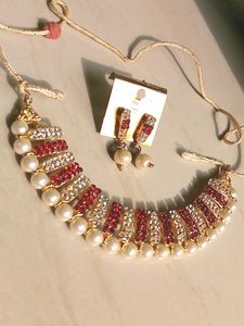 Pink AD Stones Embedded Necklace Set