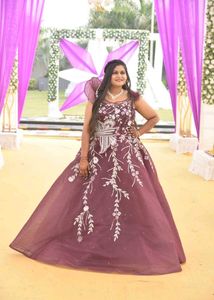 Burgundy Floral Embroidered Party Dress