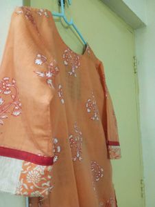 Orange Block Print Kurta