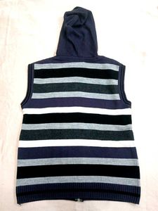 Striped Sleeveless Hooded Sweater Vest