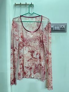 Sheer Floral Long Sleeve Top