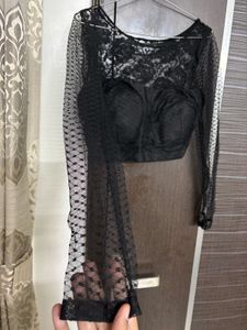 BLACK PADDED NET BLOUSE