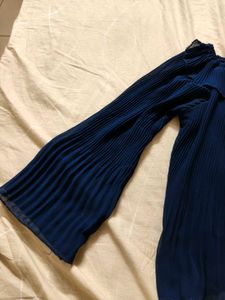 Navy Blue Pleated Bell Sleeve Top