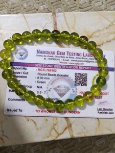 Green Peridot Beaded Bracelet with Lab Report