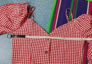 Red Gingham Crop Top with Tie Sleeves