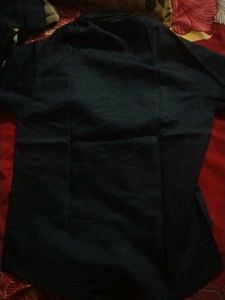 Navy Blue Button-Up Shirt with Graphic Print