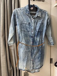 Acid Wash Denim Shirt Dress