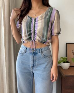 Nuon by Westside Striped Drawstring Crop Top