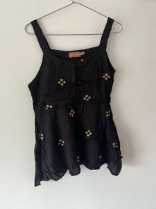 Black Embroidered Sleeveless Top