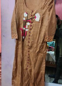 Fixed Coins 299 Floral Embroidered Brown Kurta