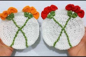 Handmade Crochet Flower Coasters set of 3