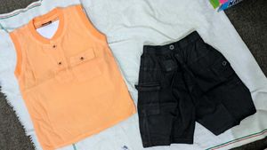 Cute Baby Boy  Outfit  – Orange Top & Black Cargo
