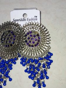 Bohemian Silver &amp; Blue Jhumka Earrings