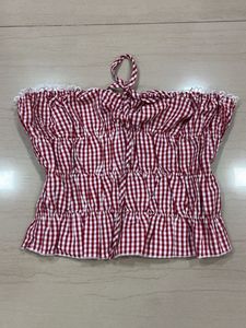 Red Gingham Smocked Tube Top