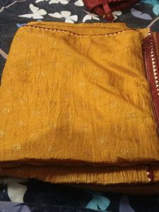 Mustard/Orangish Ethnic Saree with Golden Booti