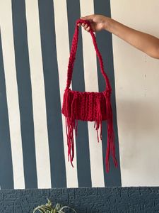 Chic Red Fringed Crossbody Bag