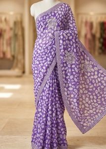 lavender Saree with White Polka Dot Print snd 2blo