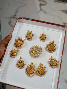 10 Pcs Gold-Plated pink Stone Jadai Billai