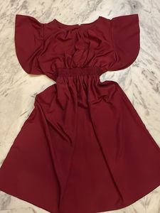 Chic Maroon Flutter Sleeve Dress