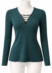 Forever 21 Women's Lace-Up V-Neck Long Sleeve Top