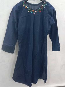 Embroidered Denim Kurta