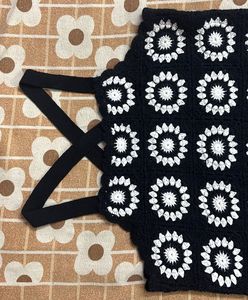 Crocheted Black &amp; White Floral Top