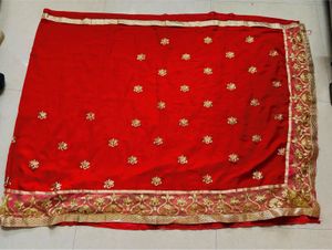 Red Embroidered Saree with net cut work border