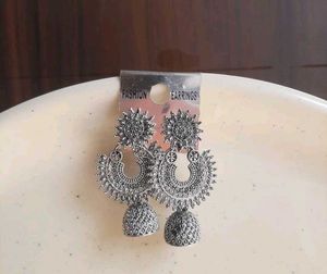 Silver Tone Jhumka Earrings