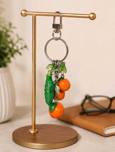 Cute Orange &amp; Leaf Charm Keychain