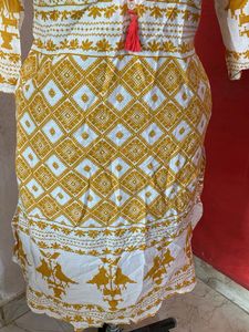 half White with mustard yellow  Printed Kurta