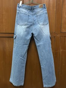Washed Blue Cargo Jeans