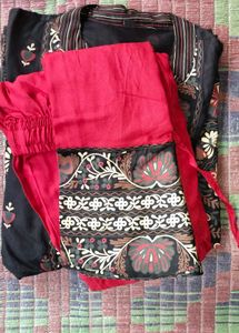 Black Floral Print Kurta Set