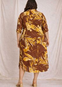 Floral Print Brown Dress