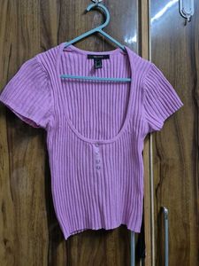 Ribbed Henley Crop Top