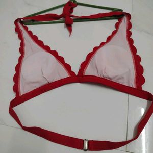 Red Scalloped Bikini Top