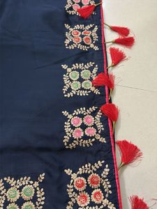 Elegant Navy Blue Embroidered Saree