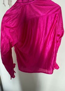 Vibrant Pink Ruffled Button-Up Top