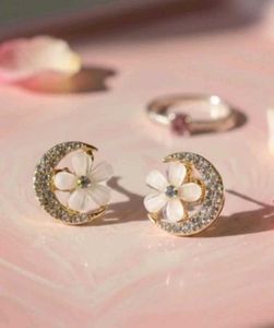 Crescent Moon &amp; Flower Stud Earrings