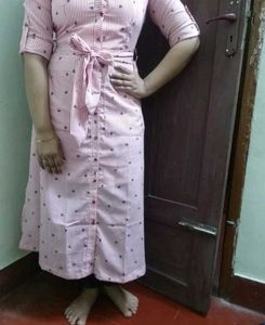 Chic Pink Striped Button-Up Midi Dress