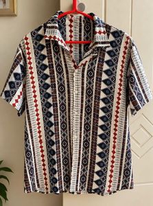 Retro Geometric Print Short Sleeve Shirt