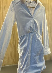 Zara White Ruched Mini Dress