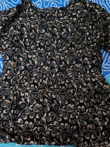 Black And Golden Floral Print Kurta
