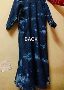 Denim Blue Tie-Dye Maxi Dress with Tassels
