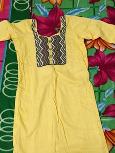 Yellow Kurta with Geometric Neckline