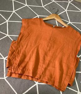 Rusty Orange Sleeveless Linen Top