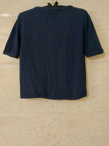 Blue Ribbed Knit Top