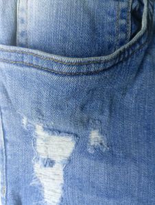 Distressed Blue Denim Jeans with top