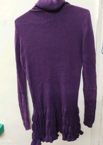 Purple Ribbed Turtleneck Sweater
