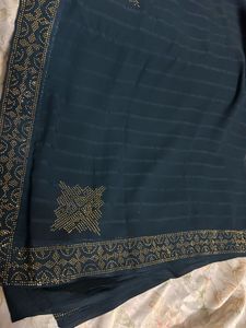 Elegant Dark Blue Saree with Golden Border